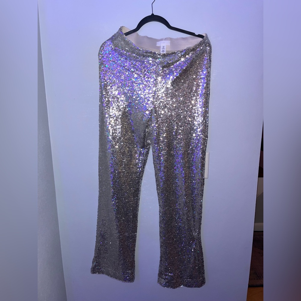 Silver Sequin Flare Pants